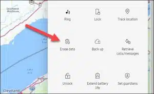 أمر Erase Data في ميزة العثور على جهازي من سامسونغ